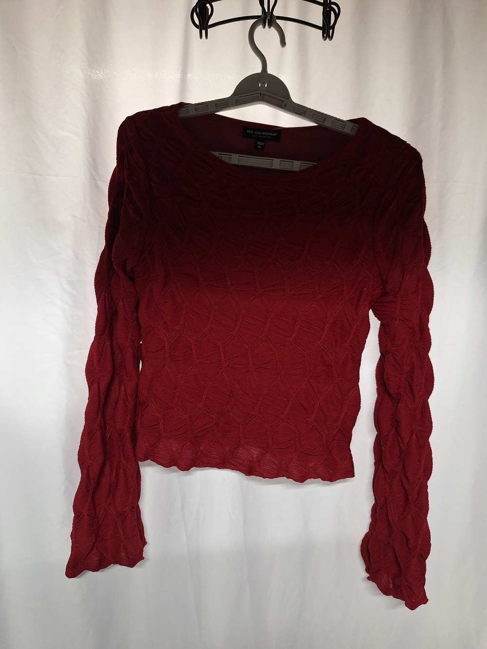 See You Monday Burgundy Textured Knit Long Sleeve Top